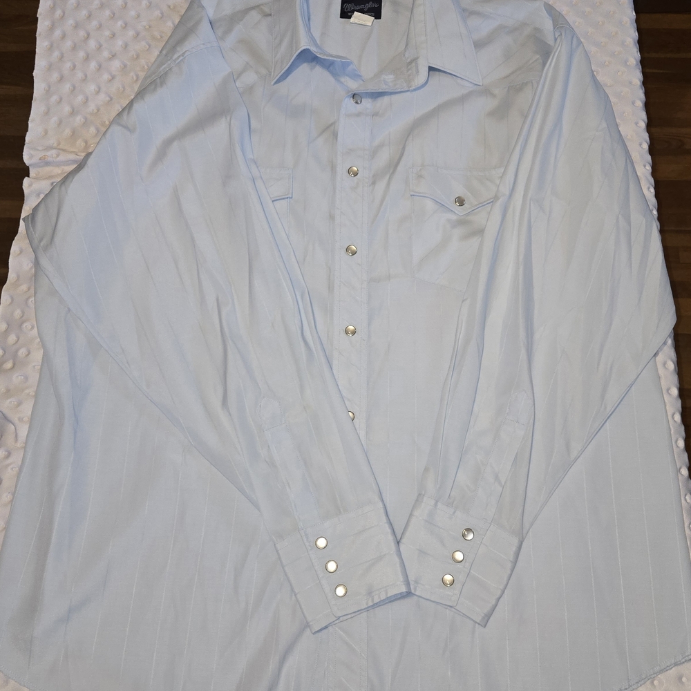 Wrangler‎ Shirt Mens 2XL Blue Western Pearl Snap Long Sleeve Striped Cowboy